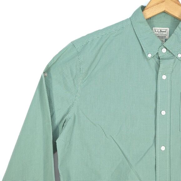 LL Bean Green Check‎ Shirt Mens Large Button Down Slightly Fitted Officecore Dad - Picture 11 of 16